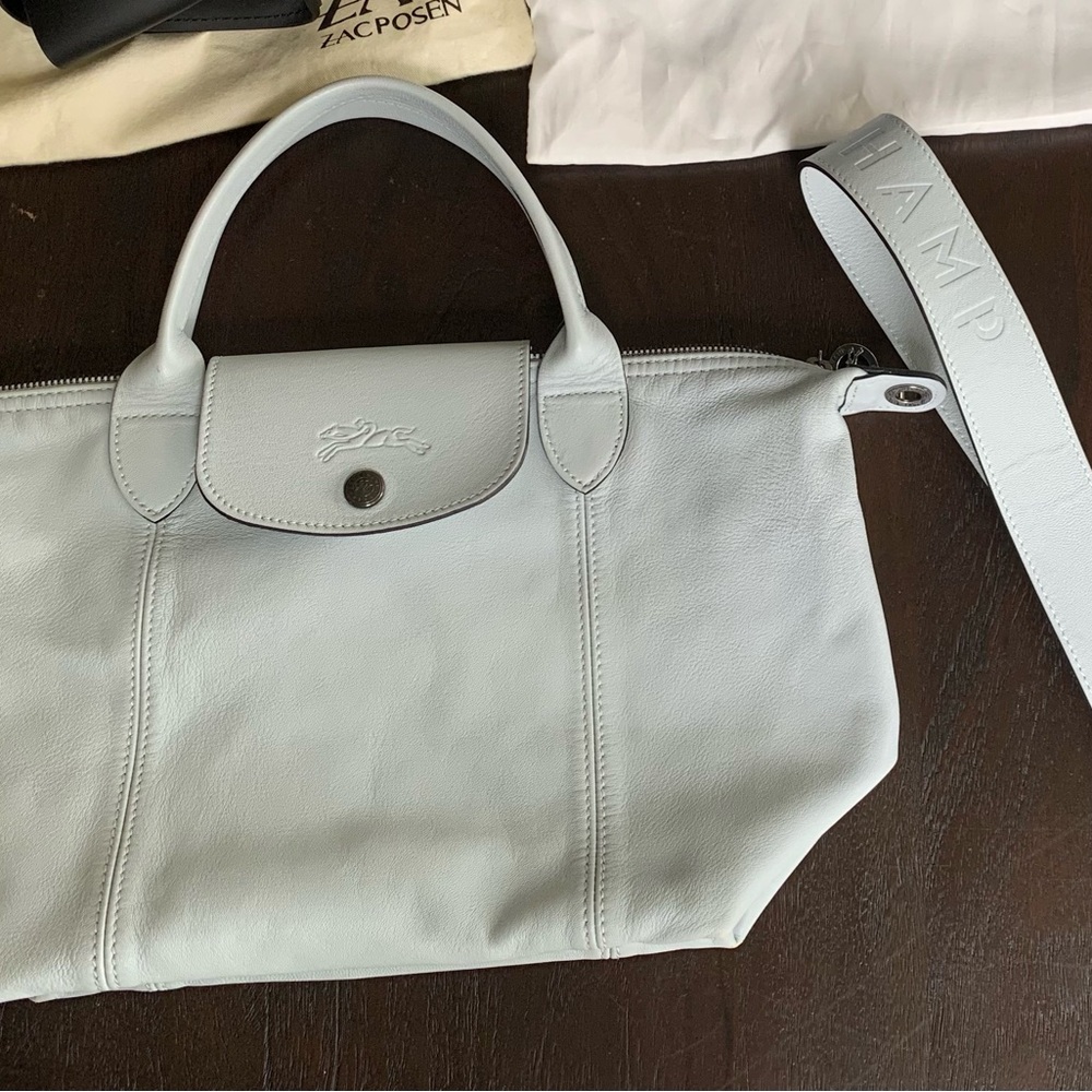 Longchamp Cuir Light Grey Leather Tote Bag